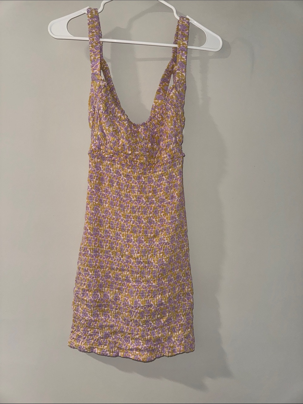 Free People Lavender and Yellow Smocked Mini Dress